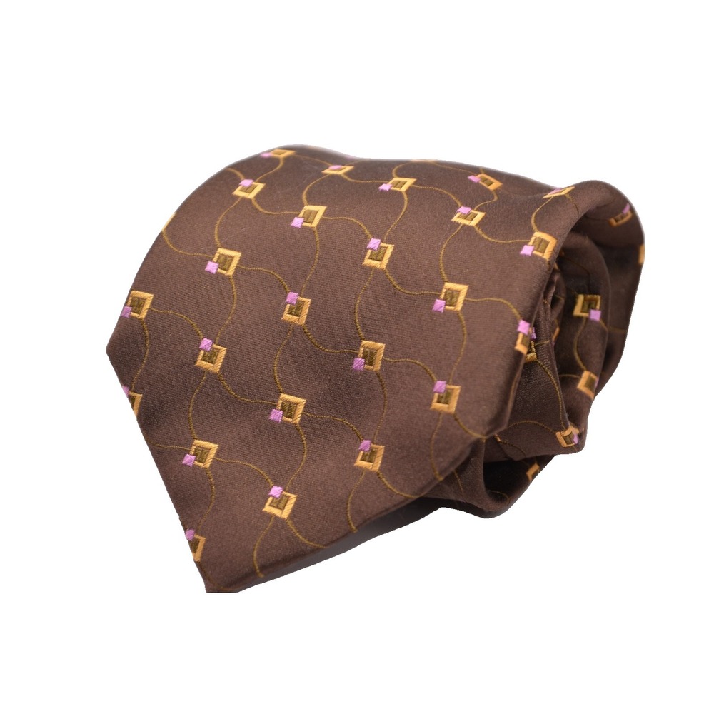 Canali Silk Necktie Tie Made in Italy Brown Geometric